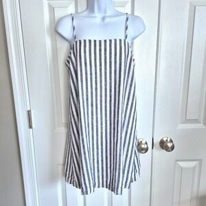 Linen blend spaghetti strap dress white black stripe A New Day women's small